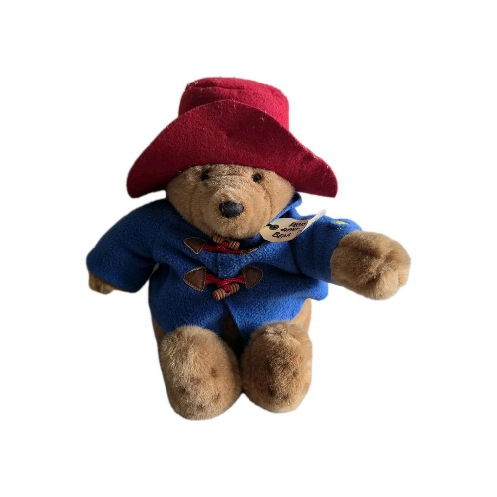 Vintage Eden Toys Paddington Bear Plush Blue Duffle Coat Red Hat Stuffed Animal